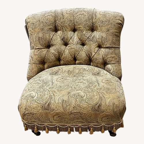 Used Boudoir Tufted Chair On Casters w Ottoman Chair for sale on AptDeco