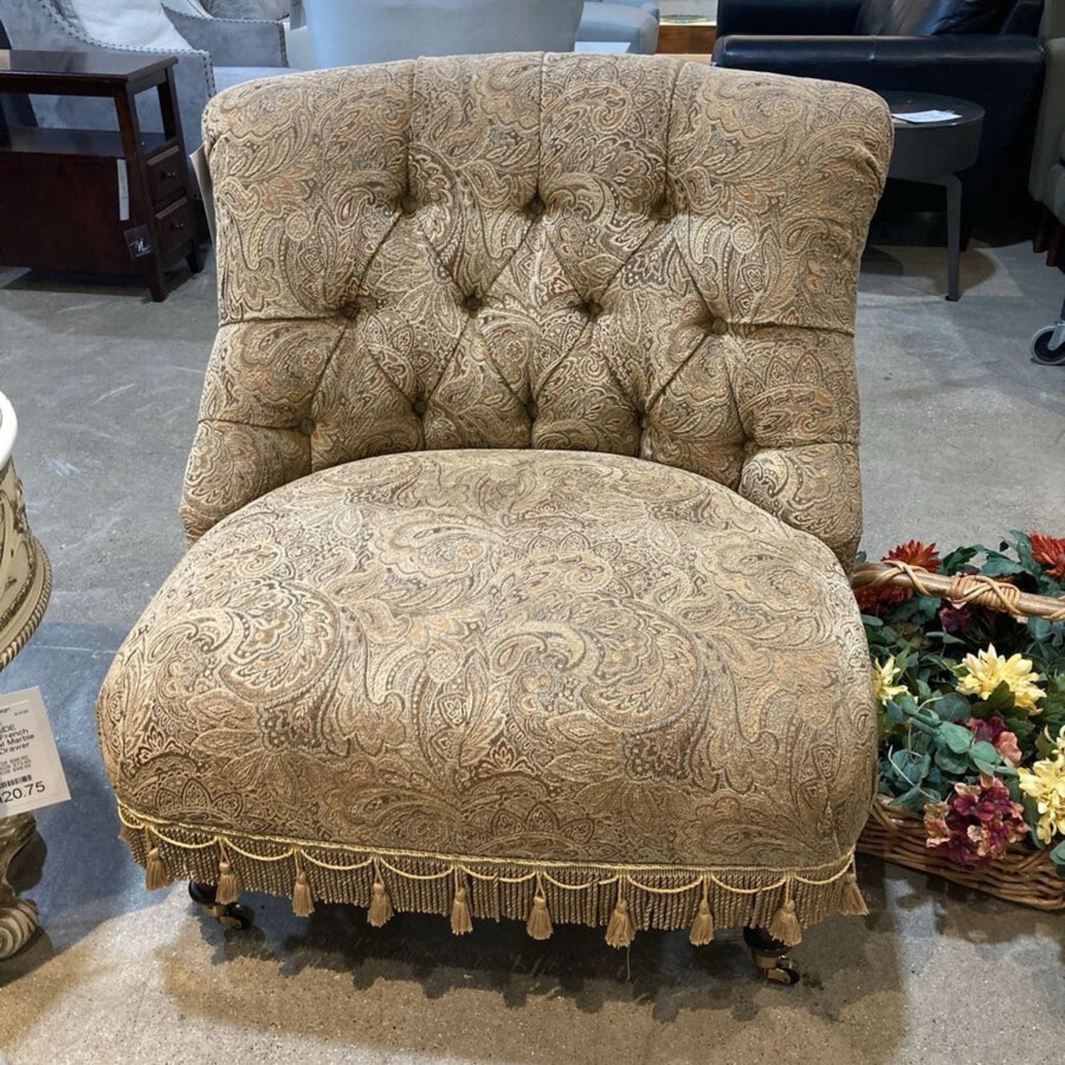 Boudoir Tufted Chair On Casters w Ottoman Chair - image-3