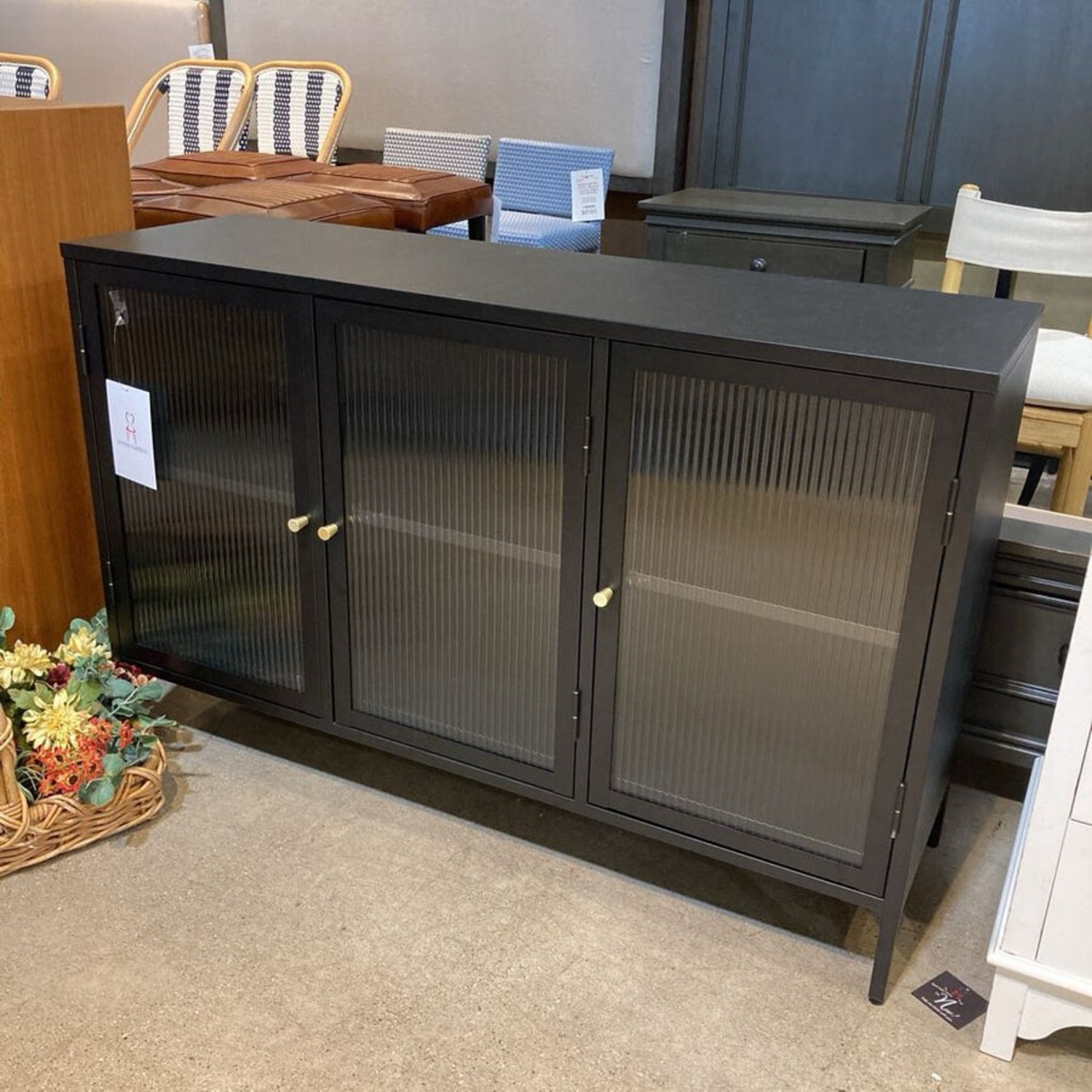 Metal w Ribbed Glass Doors & Brass Cabinet - image-2