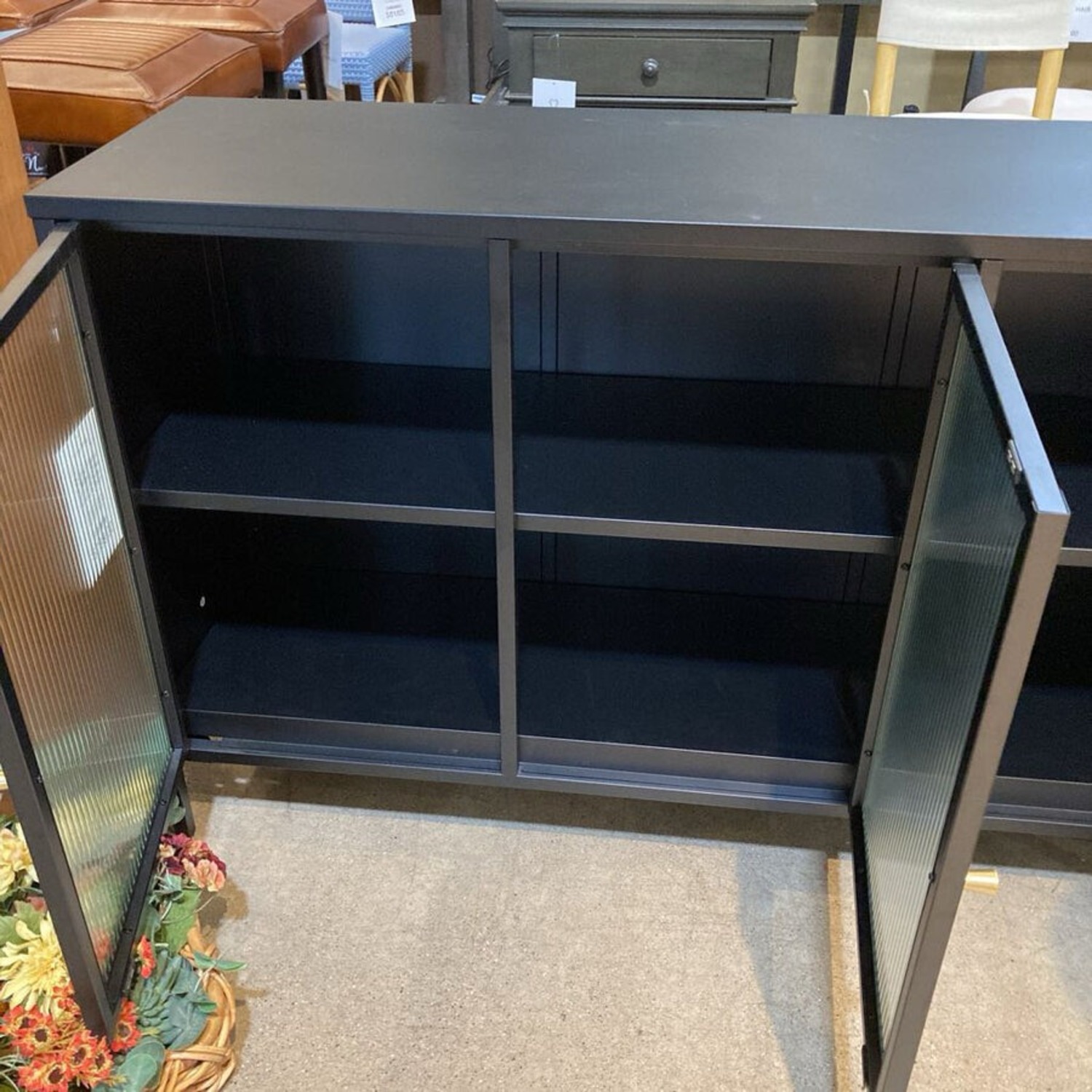 Metal w Ribbed Glass Doors & Brass Cabinet - image-6