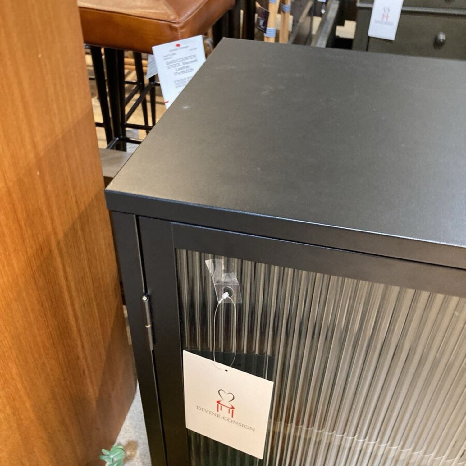 Metal w Ribbed Glass Doors & Brass Cabinet - image-5