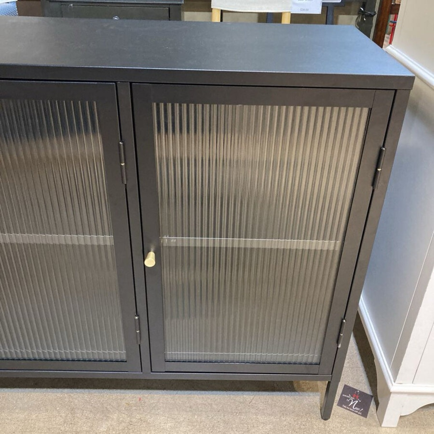 Metal w Ribbed Glass Doors & Brass Cabinet - image-12