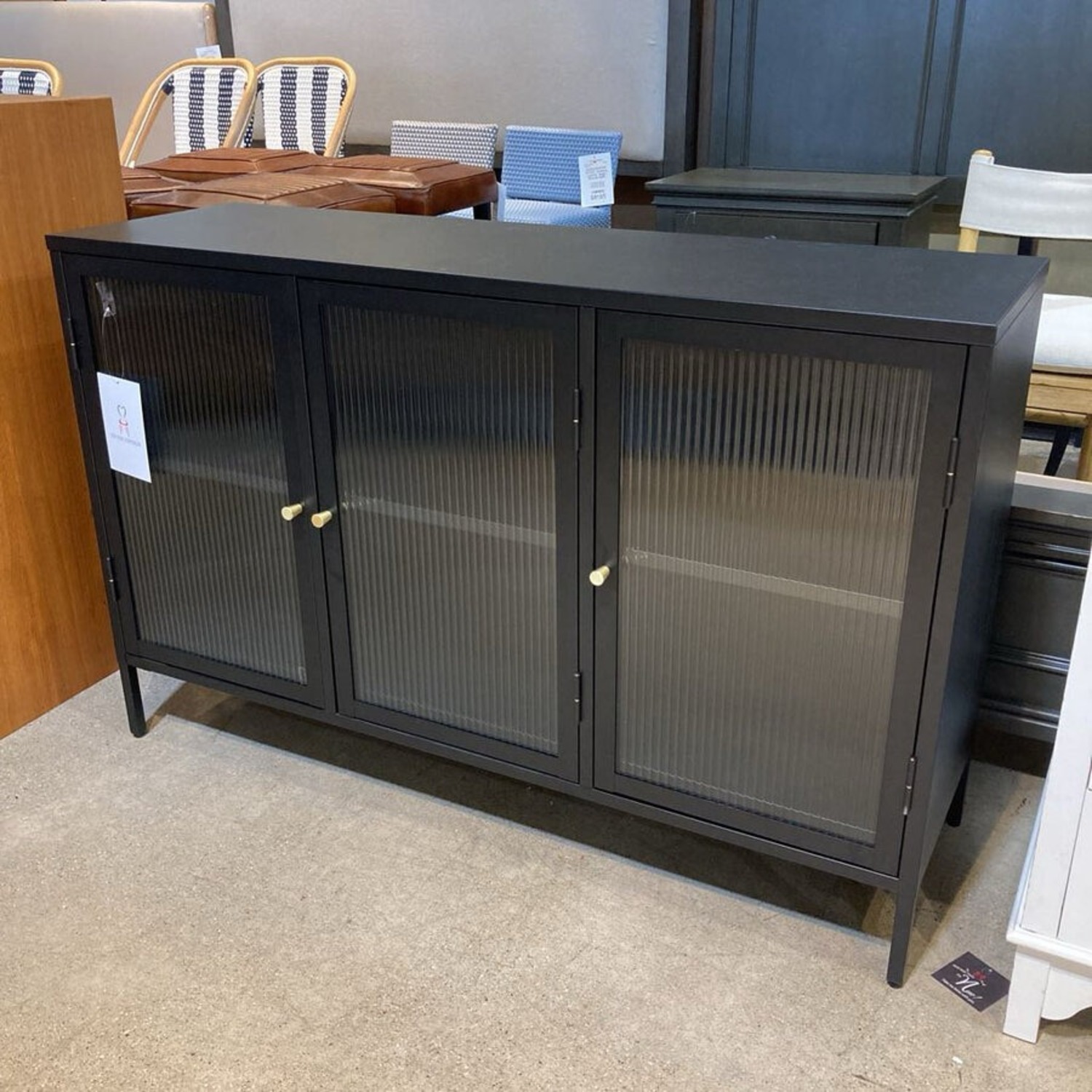 Metal w Ribbed Glass Doors & Brass Cabinet - image-1