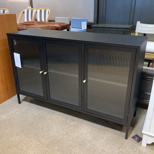 Used Metal w Ribbed Glass Doors & Brass Cabinet for sale on AptDeco