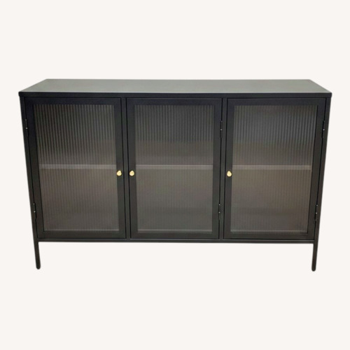 Used Metal w Ribbed Glass Doors & Brass Cabinet for sale on AptDeco