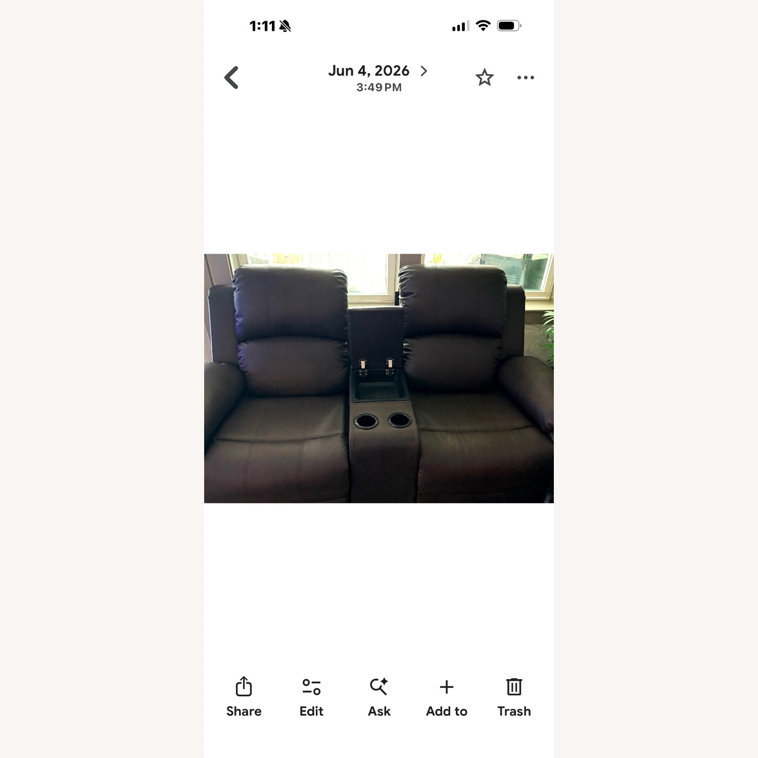 Dark Brown Faux Leather Recliner Sofa - image-4