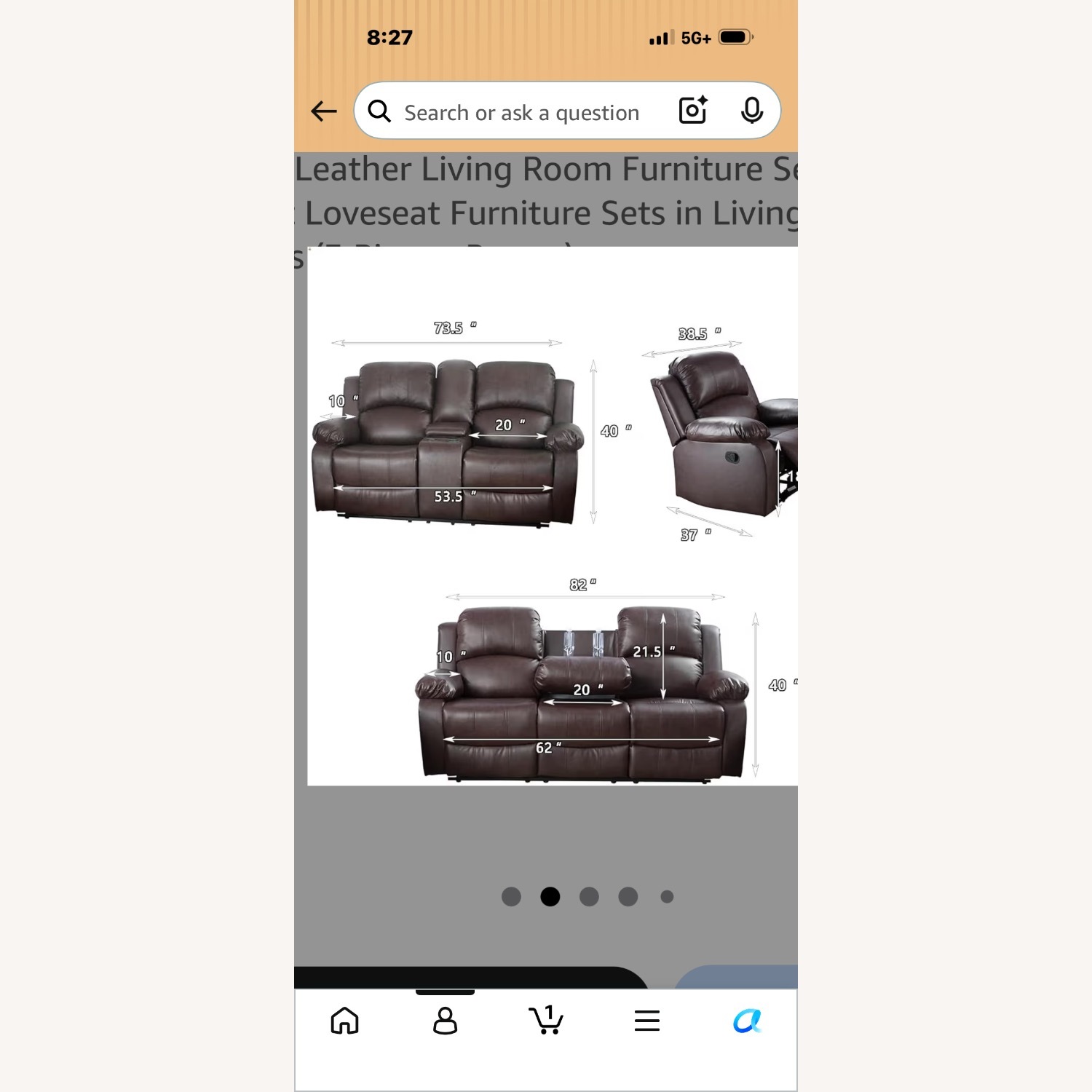 Dark Brown Faux Leather Recliner Sofa - image-5