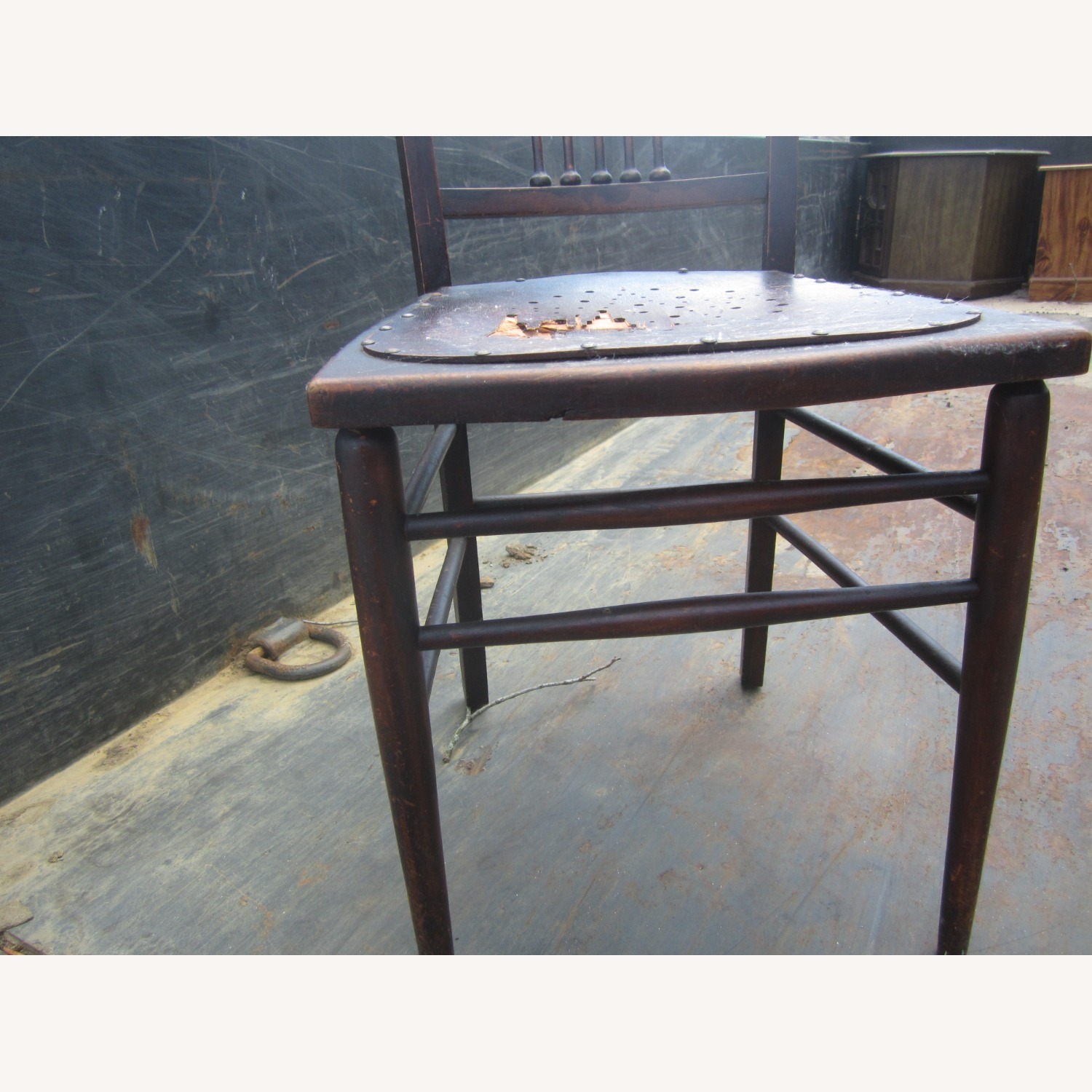 Antique Dark Brown Wood Accent Chair - image-5