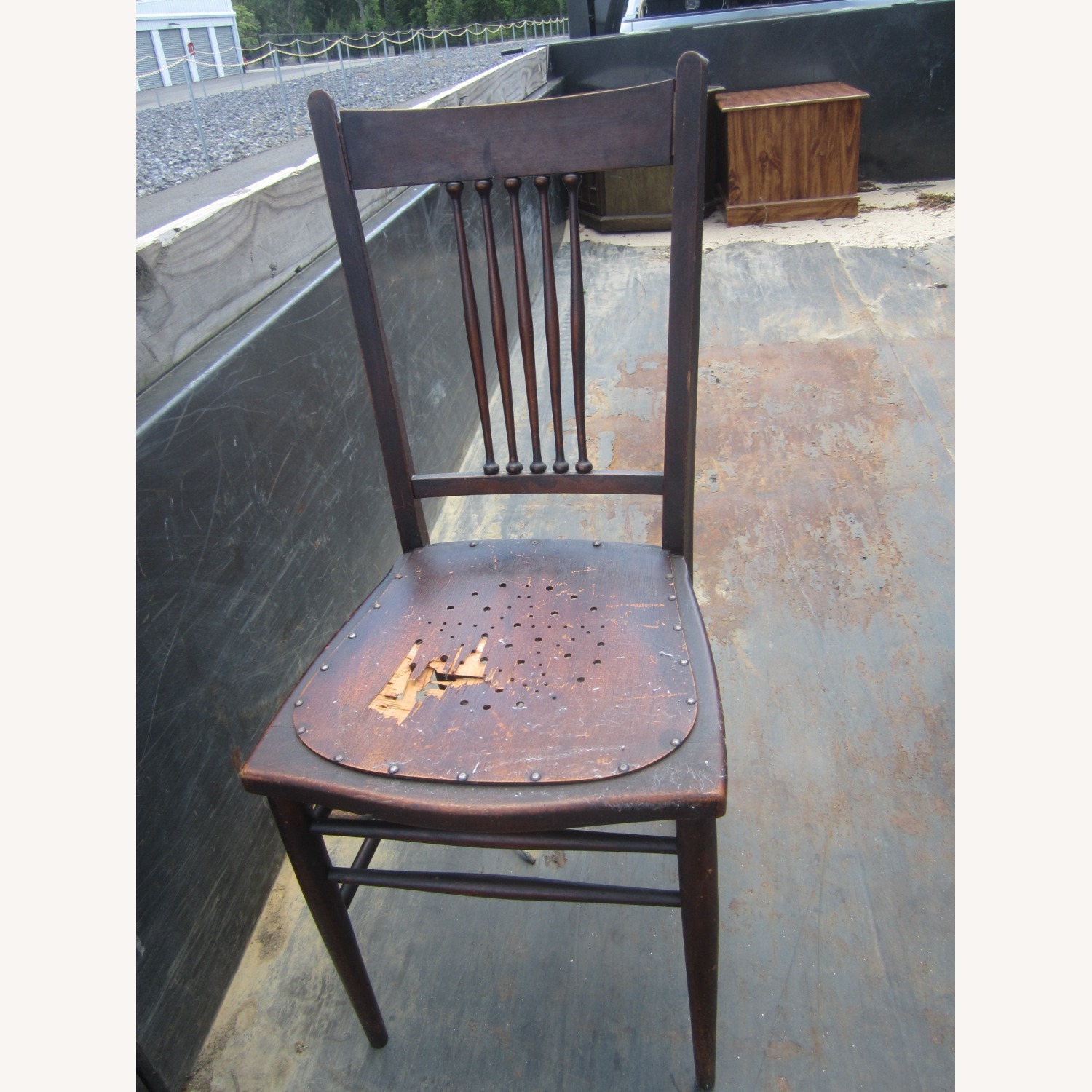 Antique Dark Brown Wood Accent Chair - image-1