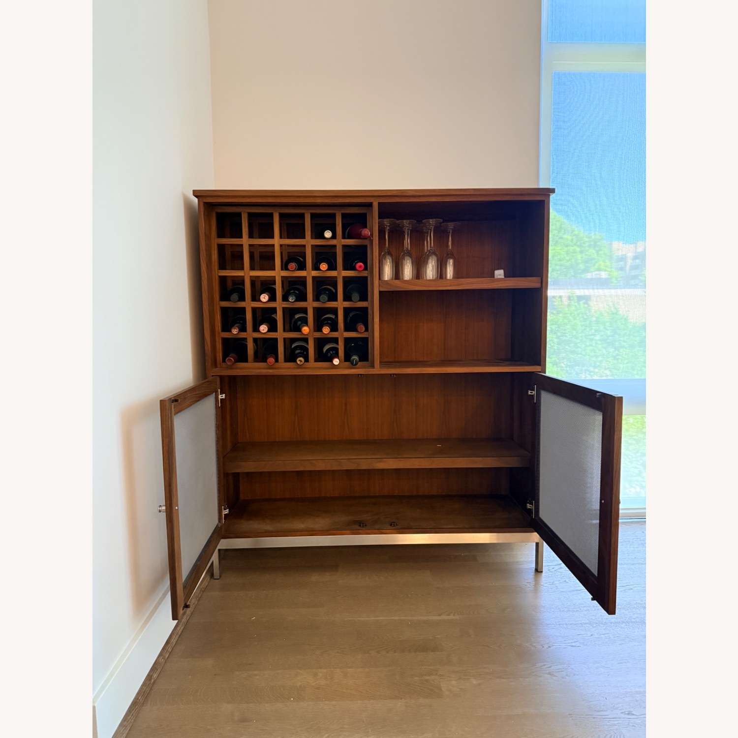 Linear Dark Brown Wood Bar Cart - image-2