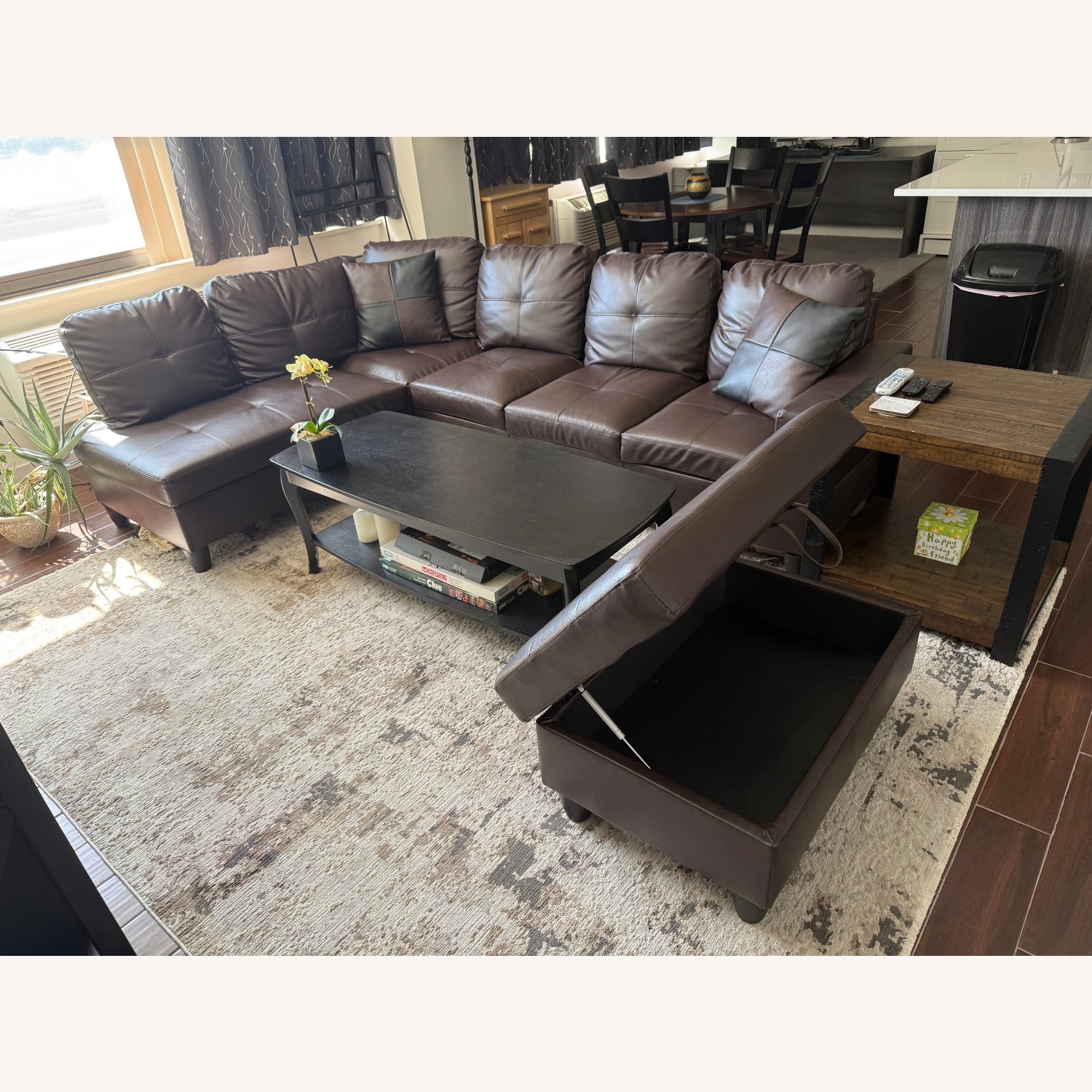 Dark Brown Leather 3+ Piece Sectional - image-3