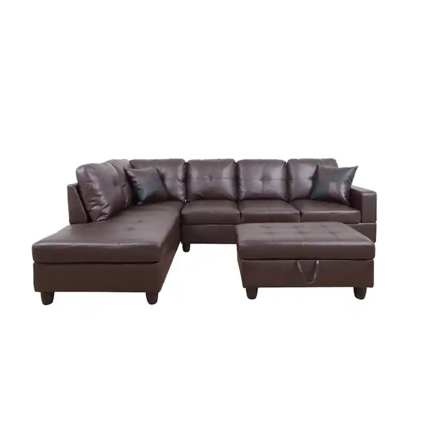 Dark Brown Leather 3+ Piece Sectional - image-7