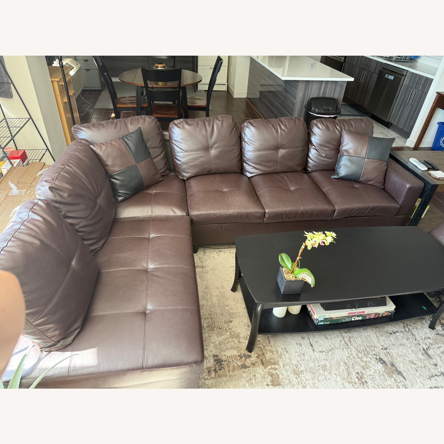 Dark Brown Leather 3+ Piece Sectional - image-2