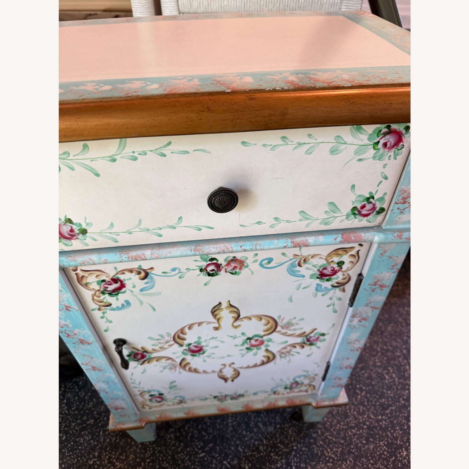 Vintage/Antique Green Wood Nightstand - image-1