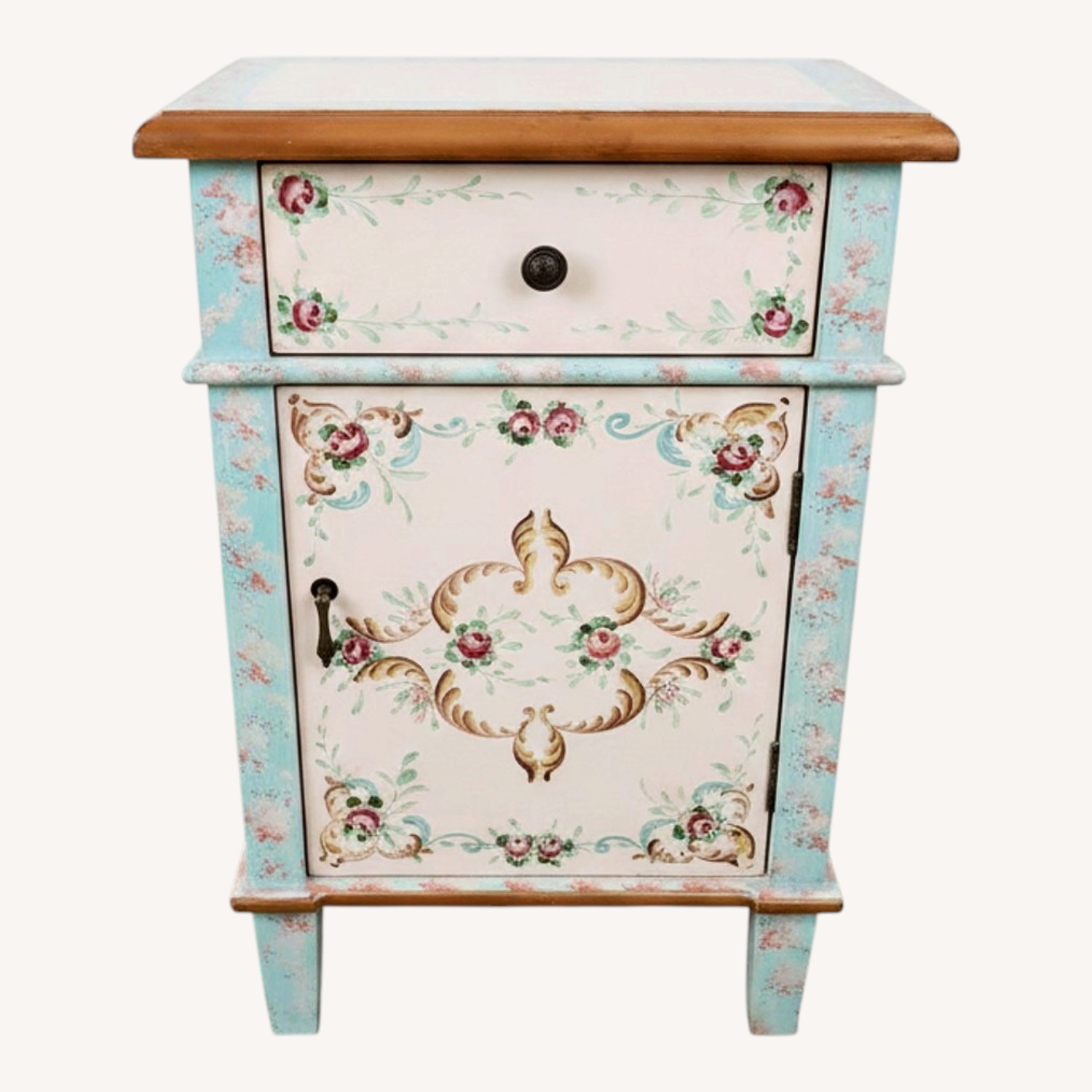 Vintage/Antique Green Wood Nightstand - image-0