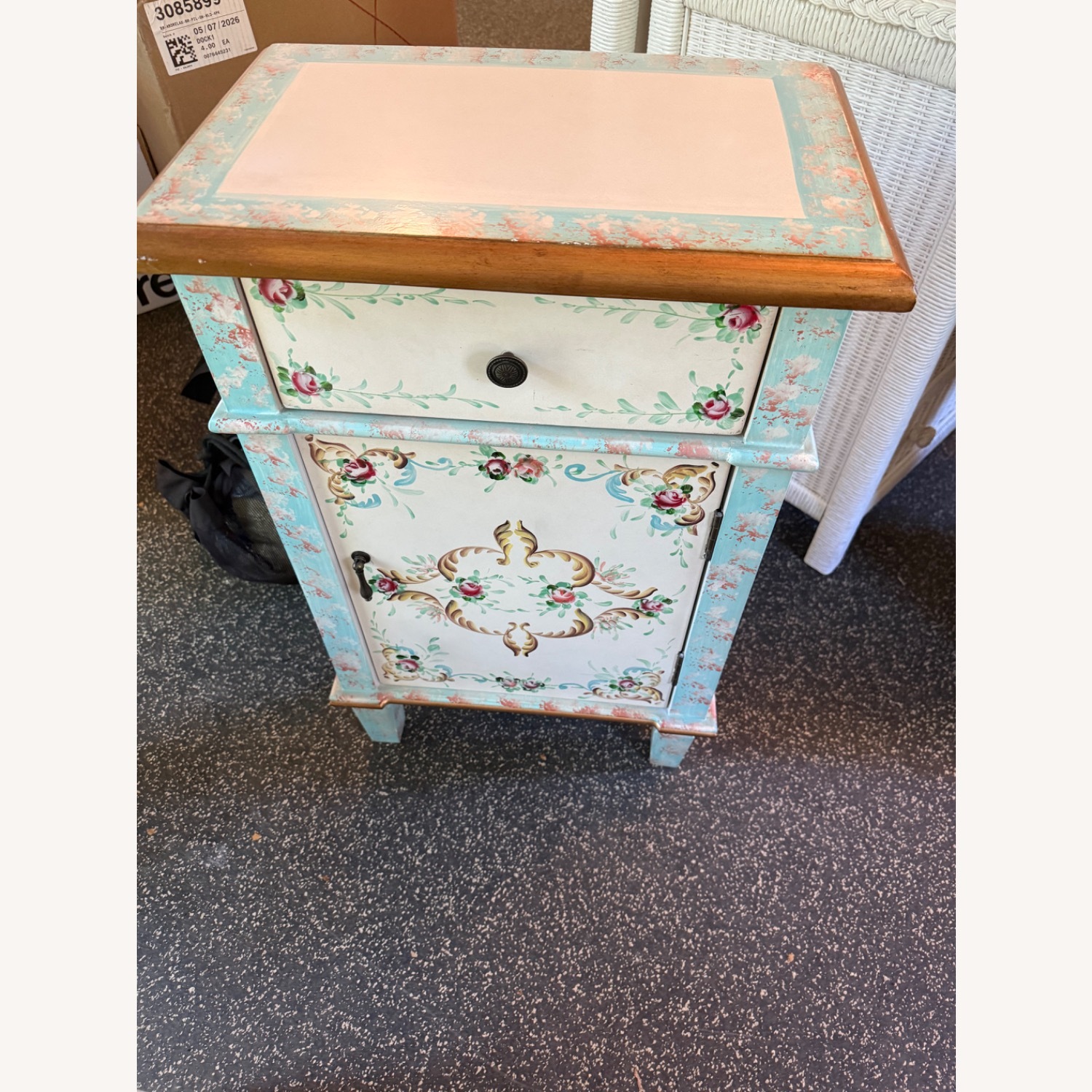 Vintage/Antique Green Wood Nightstand - image-3