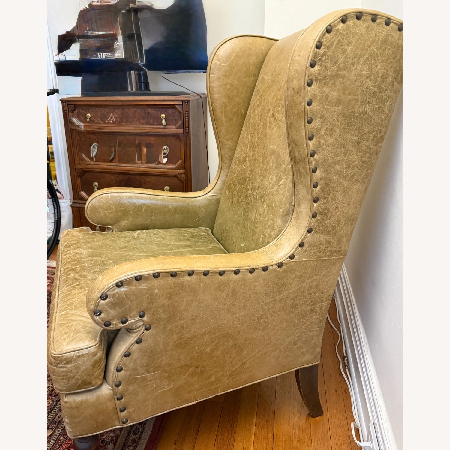 Mitchell Gold +Williams Green Leather Armchair - image-2