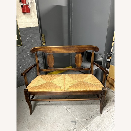 Used Pottery Barn Wood and Rattan Bench for sale on AptDeco