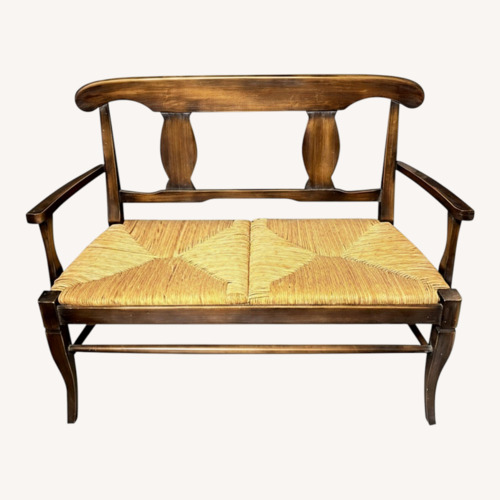 Used Pottery Barn Wood and Rattan Bench for sale on AptDeco