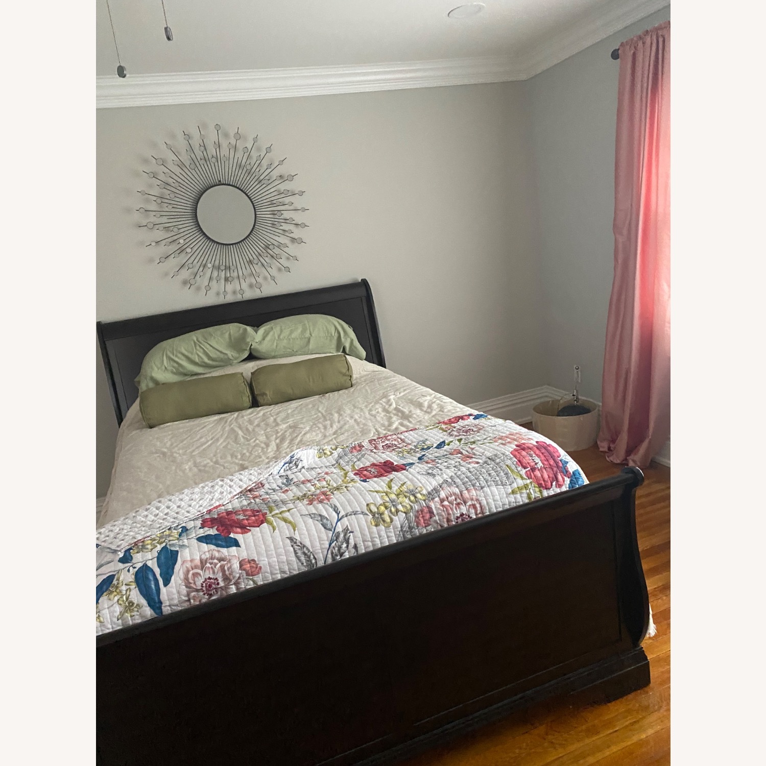 Dark Brown Wood Queen Bed - image-3