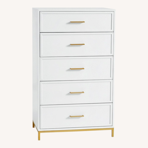 Used Pottery Barn Blaire 5-Drawer Tall Dresser White  for sale on AptDeco