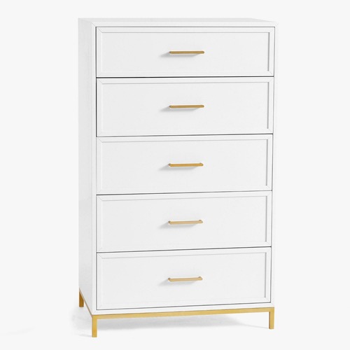 Used Pottery Barn Blaire 5-Drawer Tall Dresser White  for sale on AptDeco