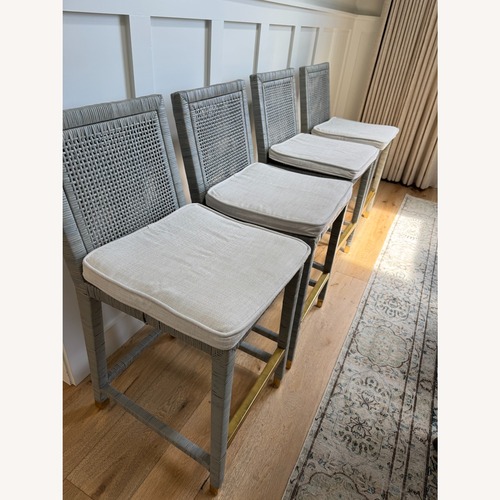 Used Serena & Lily Balboa Rattan Counter Stools in Mist for sale on AptDeco