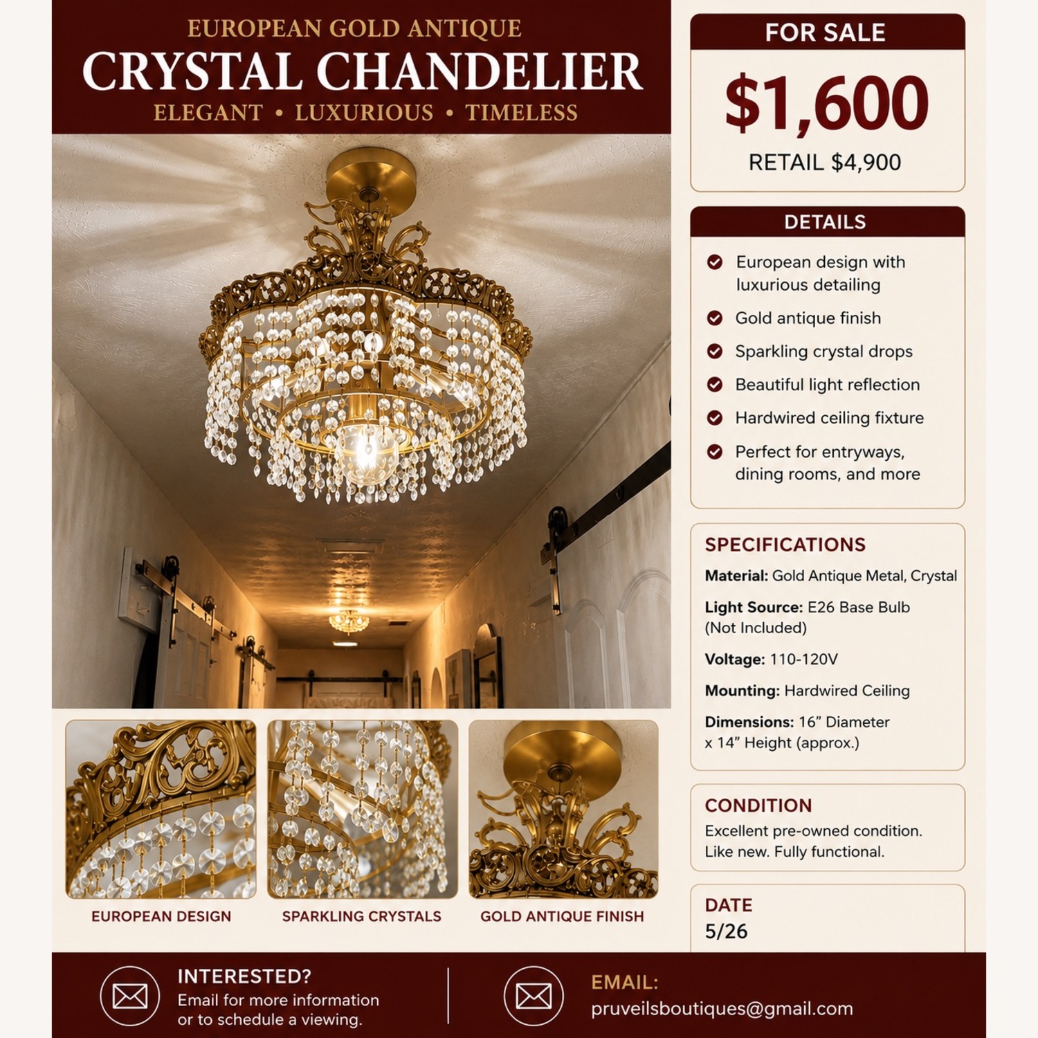 Touch of Europe Chandelier  - image-3