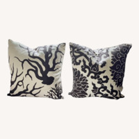 ThomasPaul Pillow Pair Brown Ecru Linen Cotton