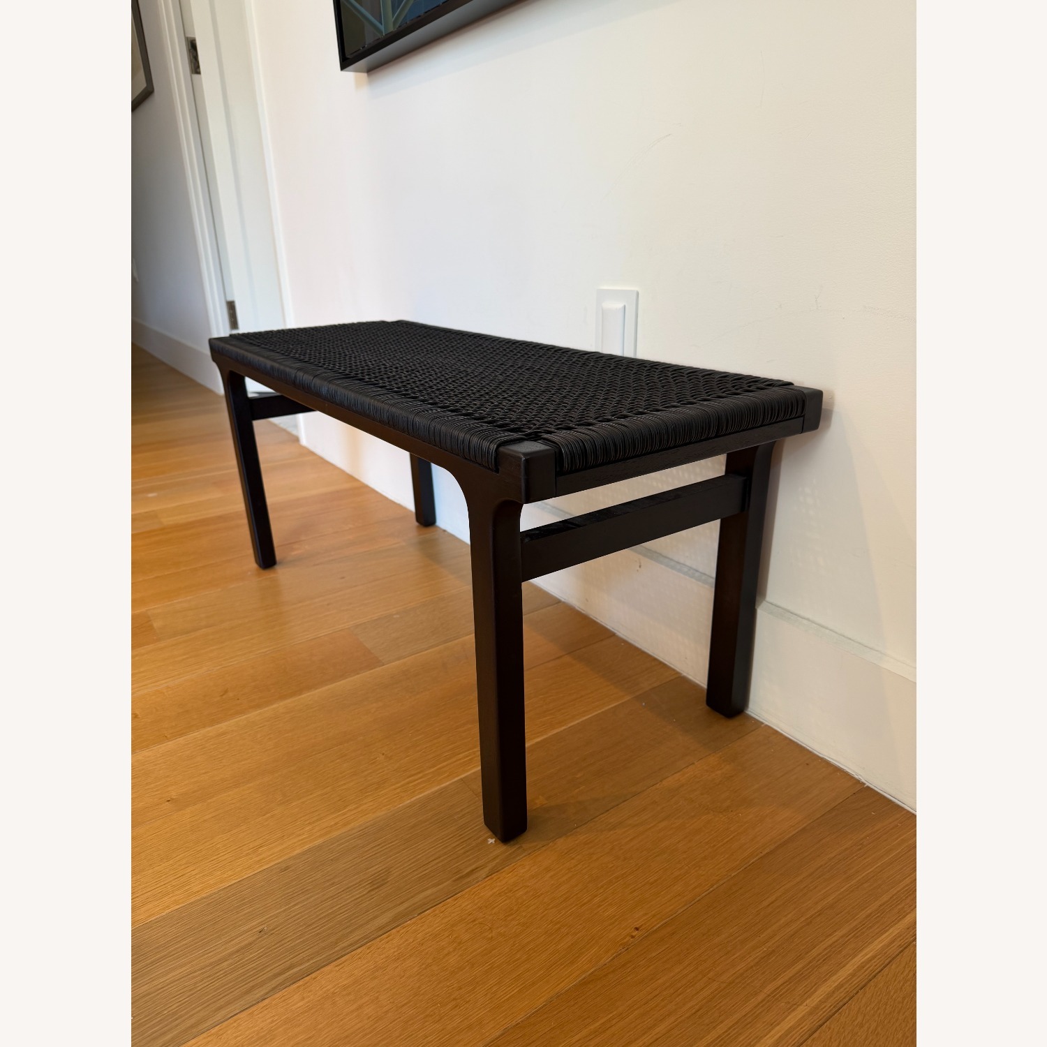 CB2 Black Wood & Cord Bench - image-2