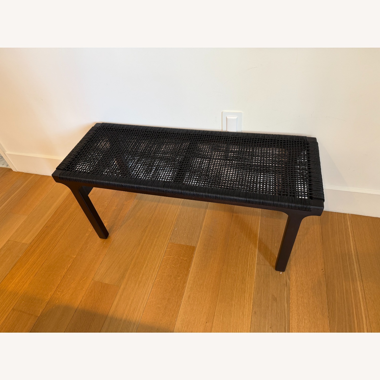 CB2 Black Wood & Cord Bench - image-3