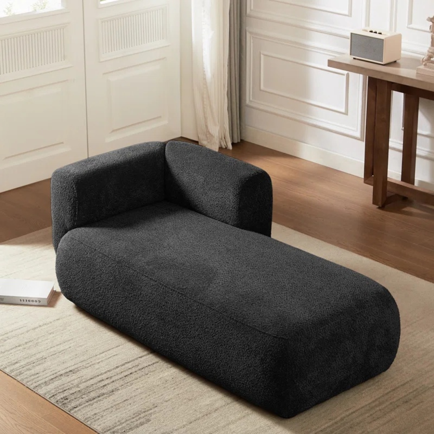 Wayfair Black Boucle Chaise Lounge - image-4
