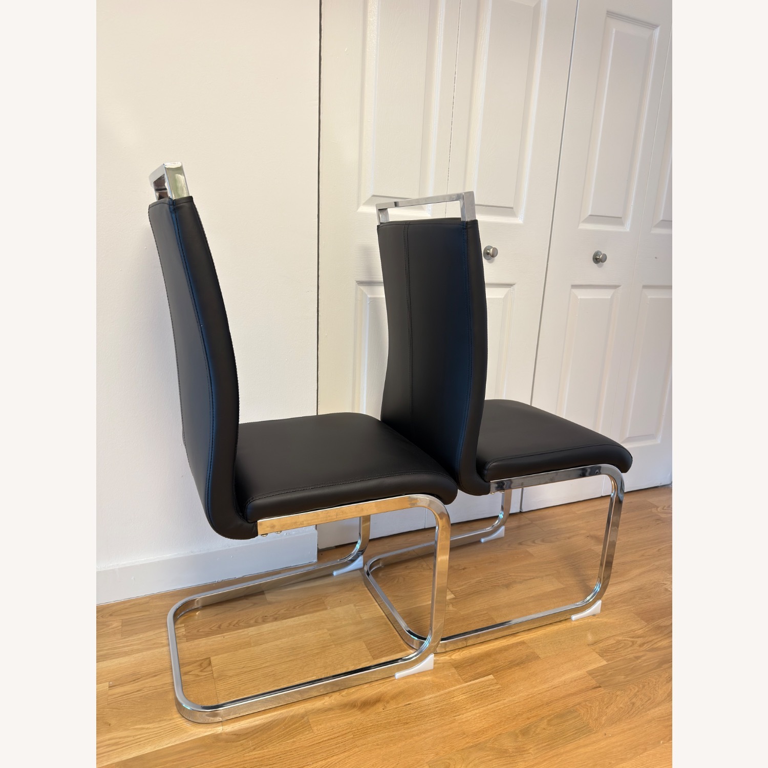 2 Black Modern Dining Chairs Chrome Frame - image-2
