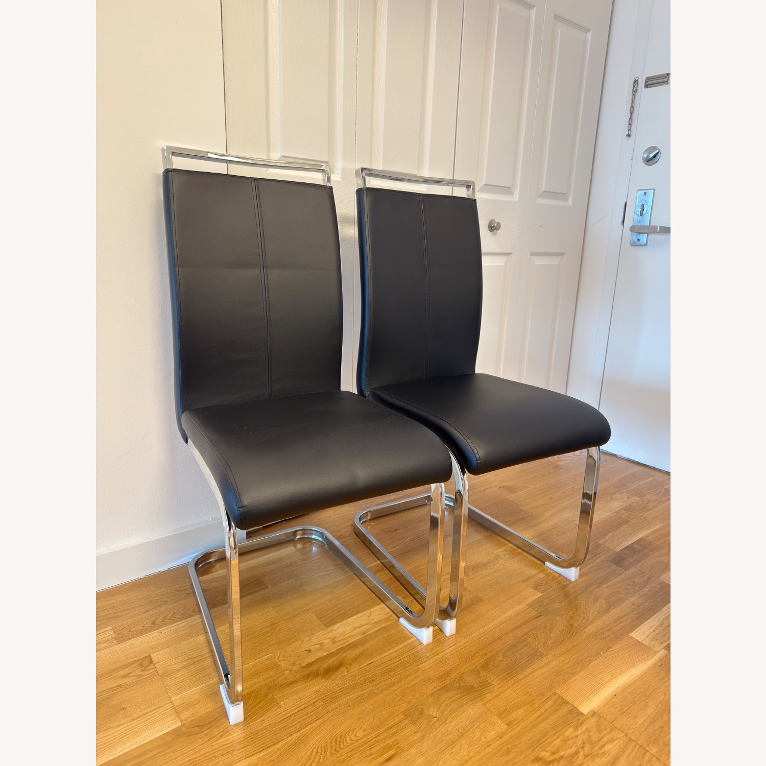 2 Black Modern Dining Chairs Chrome Frame - image-1
