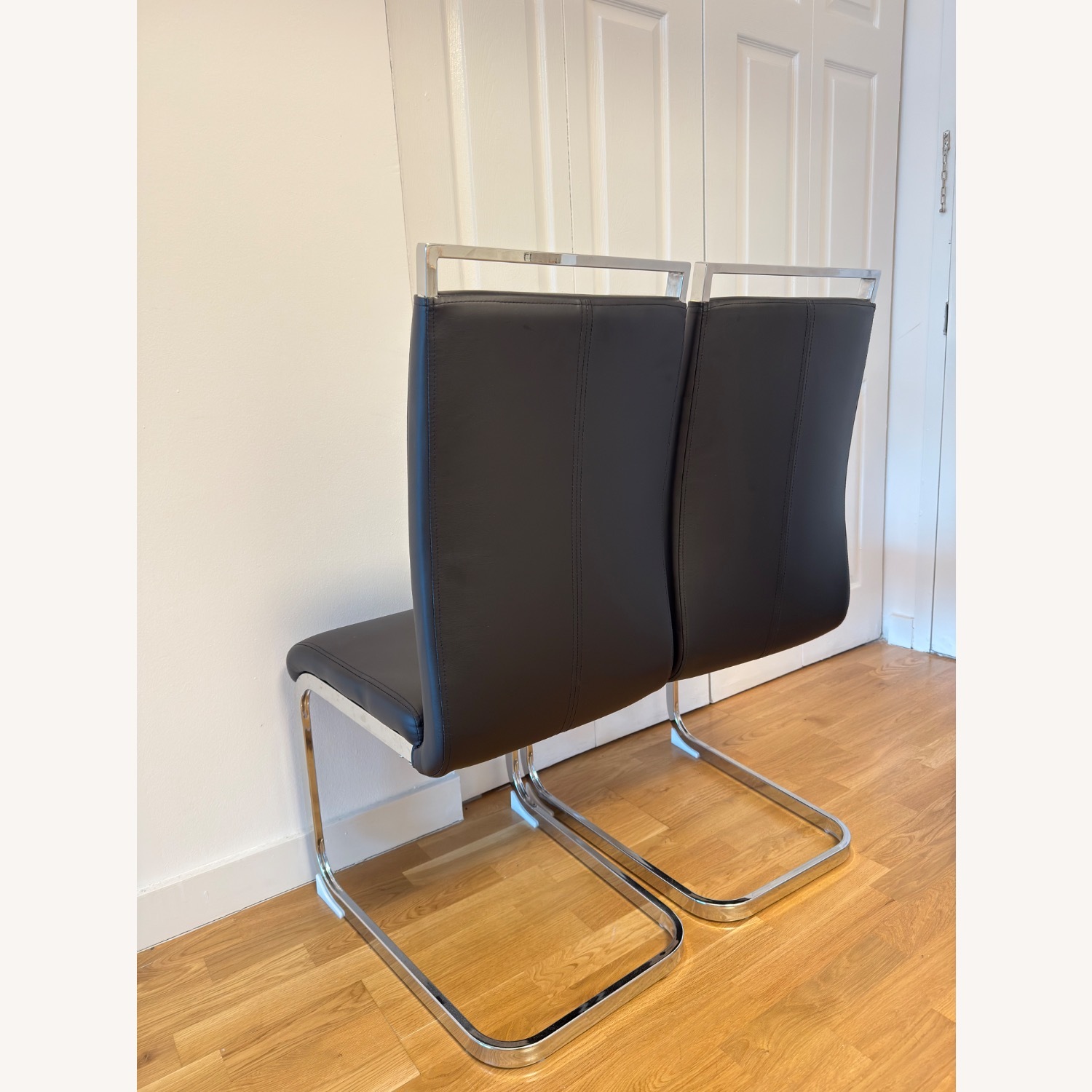 2 Black Modern Dining Chairs Chrome Frame - image-3