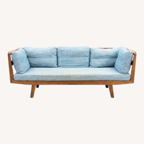 Used Organic Modernism Blue Wood 2 Seater Sofa for sale on AptDeco