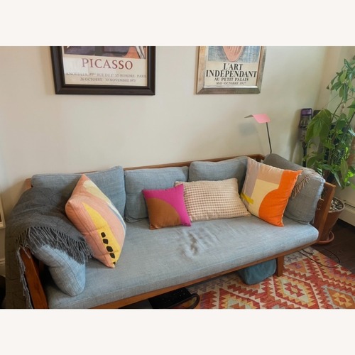 Used Organic Modernism Blue Wood 2 Seater Sofa for sale on AptDeco