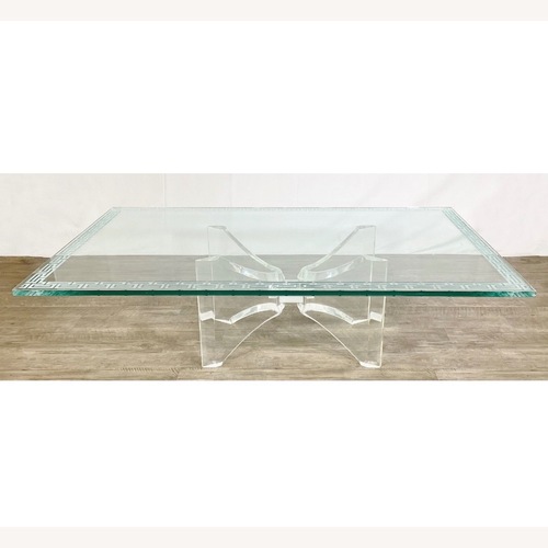 Used Etched Glass Coffee Table W Lucite Butterfly Base for sale on AptDeco