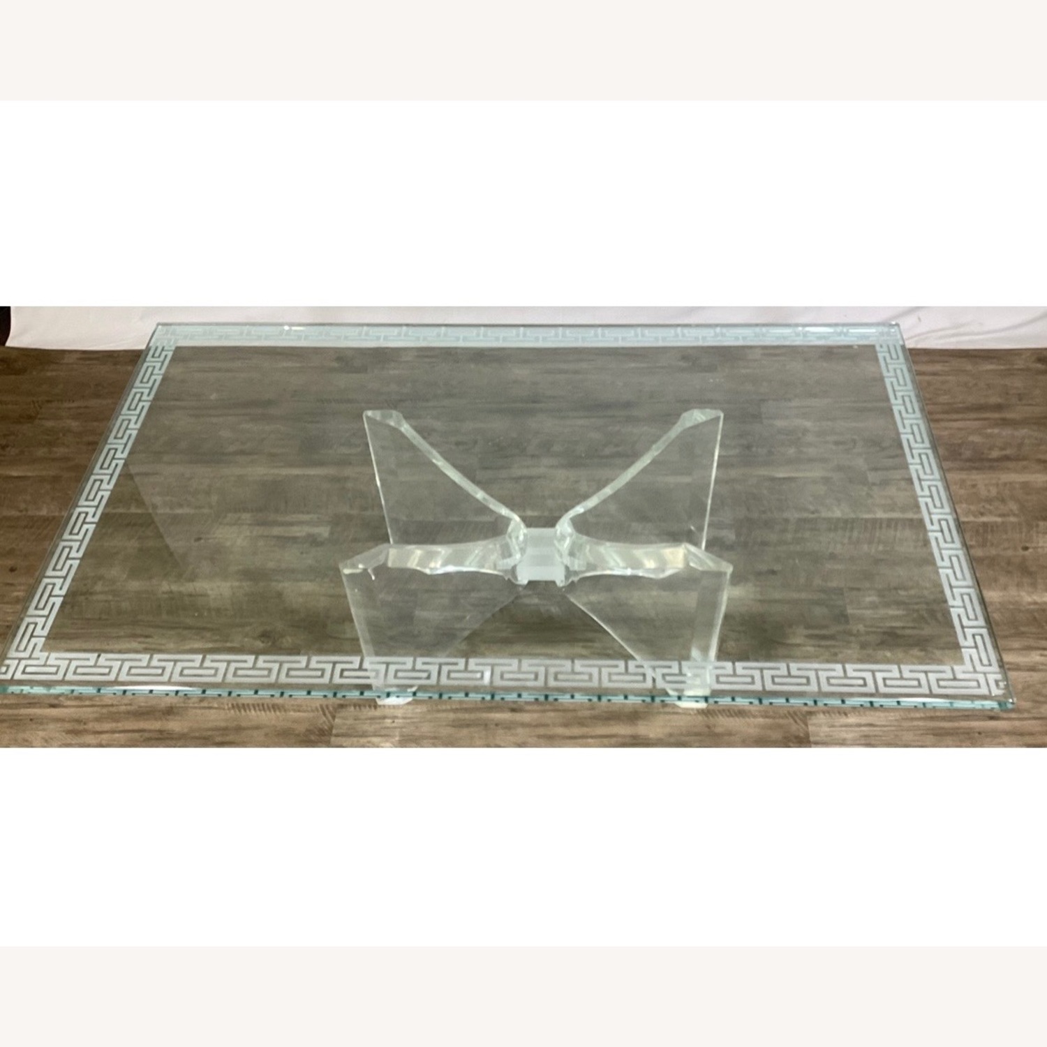 Etched Glass Coffee Table W Lucite Butterfly Base - image-2