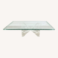 Etched Glass Coffee Table W Lucite Butterfly Base