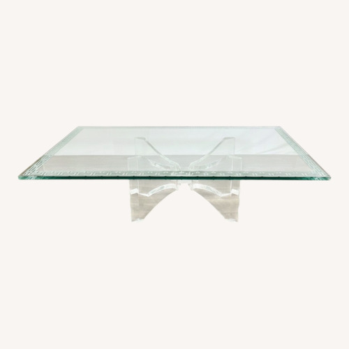 Used Etched Glass Coffee Table W Lucite Butterfly Base for sale on AptDeco