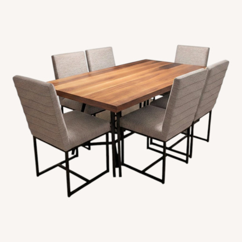 Used Dark Brown Wood Dining Set 6 Chairs for sale on AptDeco