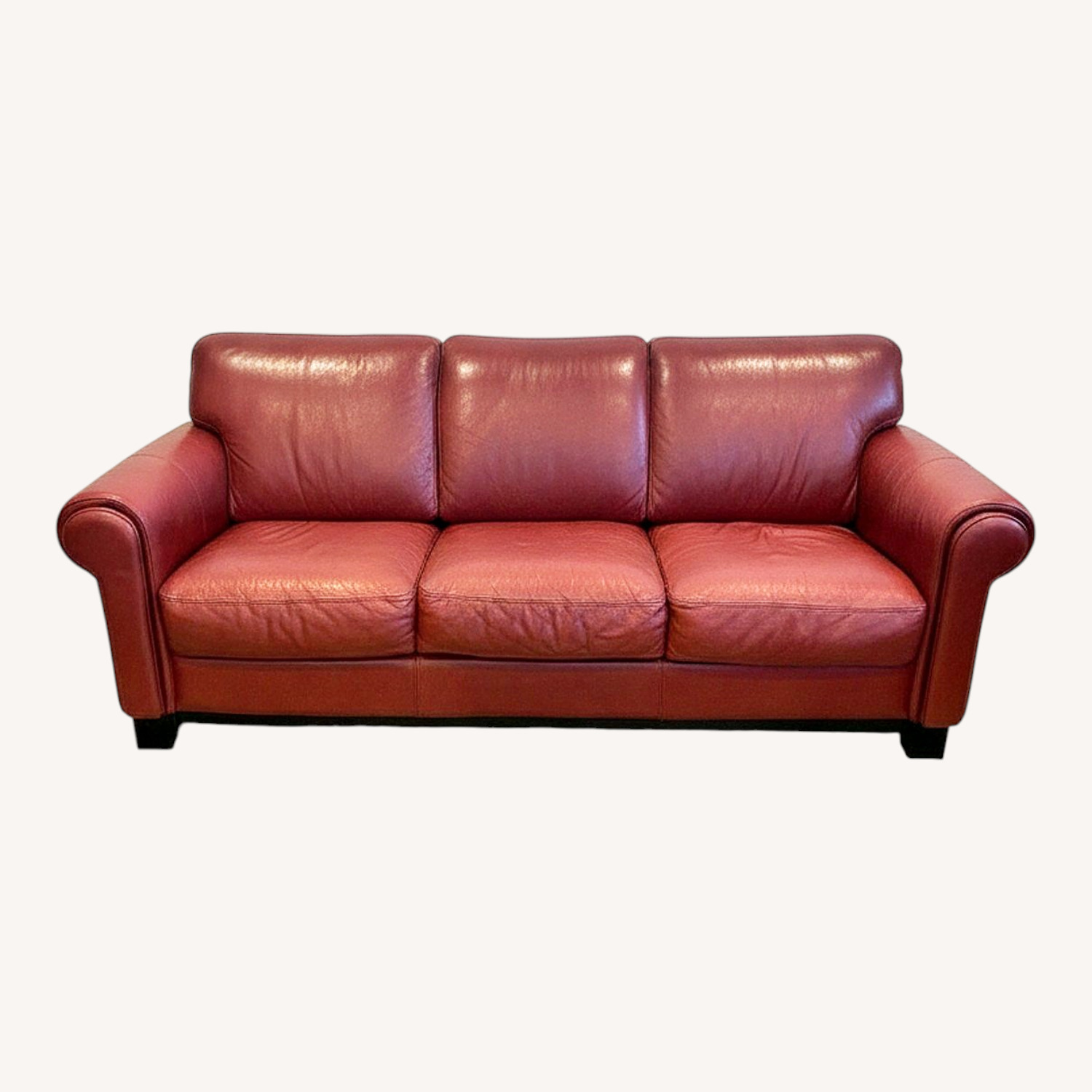 Red Leather 3+ Seater Sofa - image-0