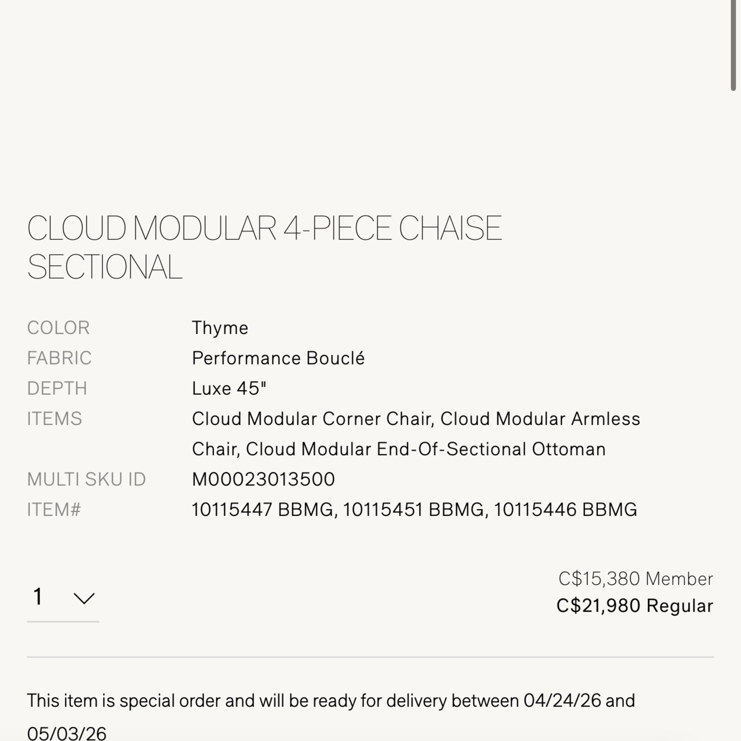 Restoration Hardware Cloud 4-Piece Sectional - Bouclé - image-5