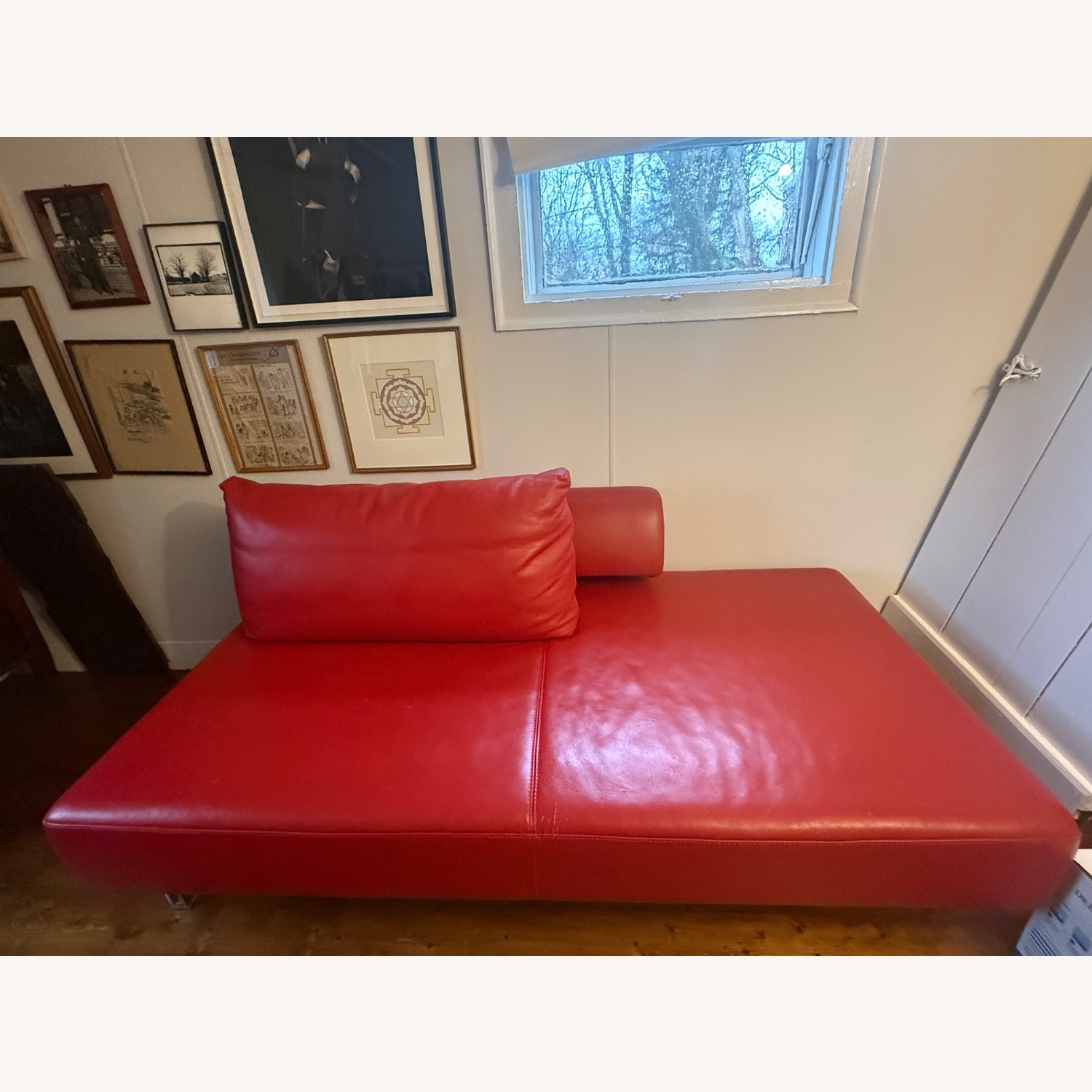 Red Leather 2 Seater Sofa - image-1