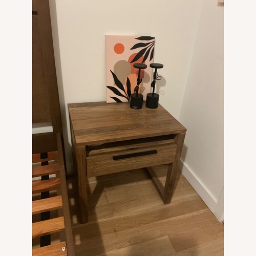 Used Crate & Barrel Linea 23" Natural Teak Wood Nightstand for sale on AptDeco