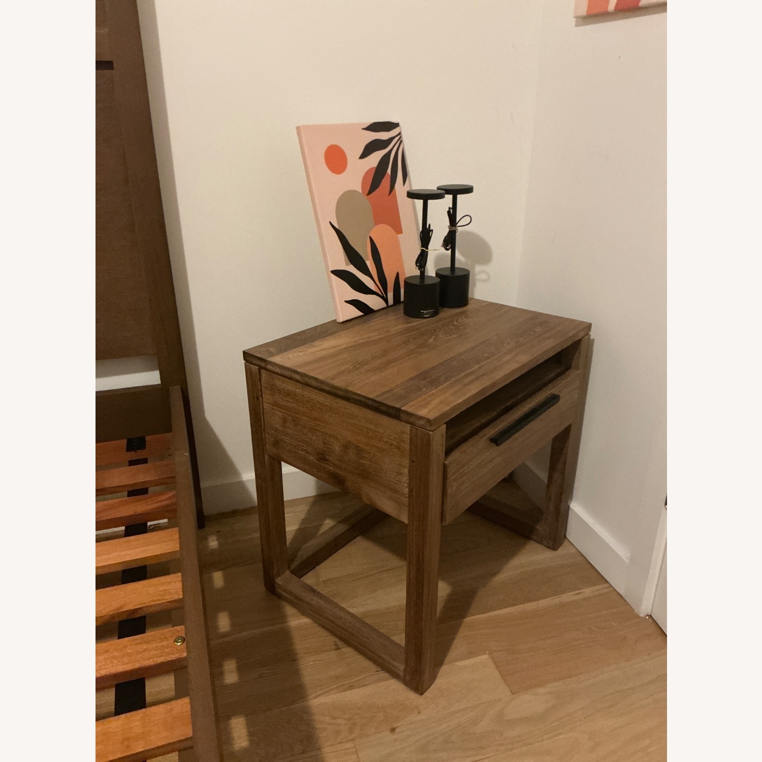 Crate & Barrel Linea 23" Natural Teak Wood Nightstand - image-3