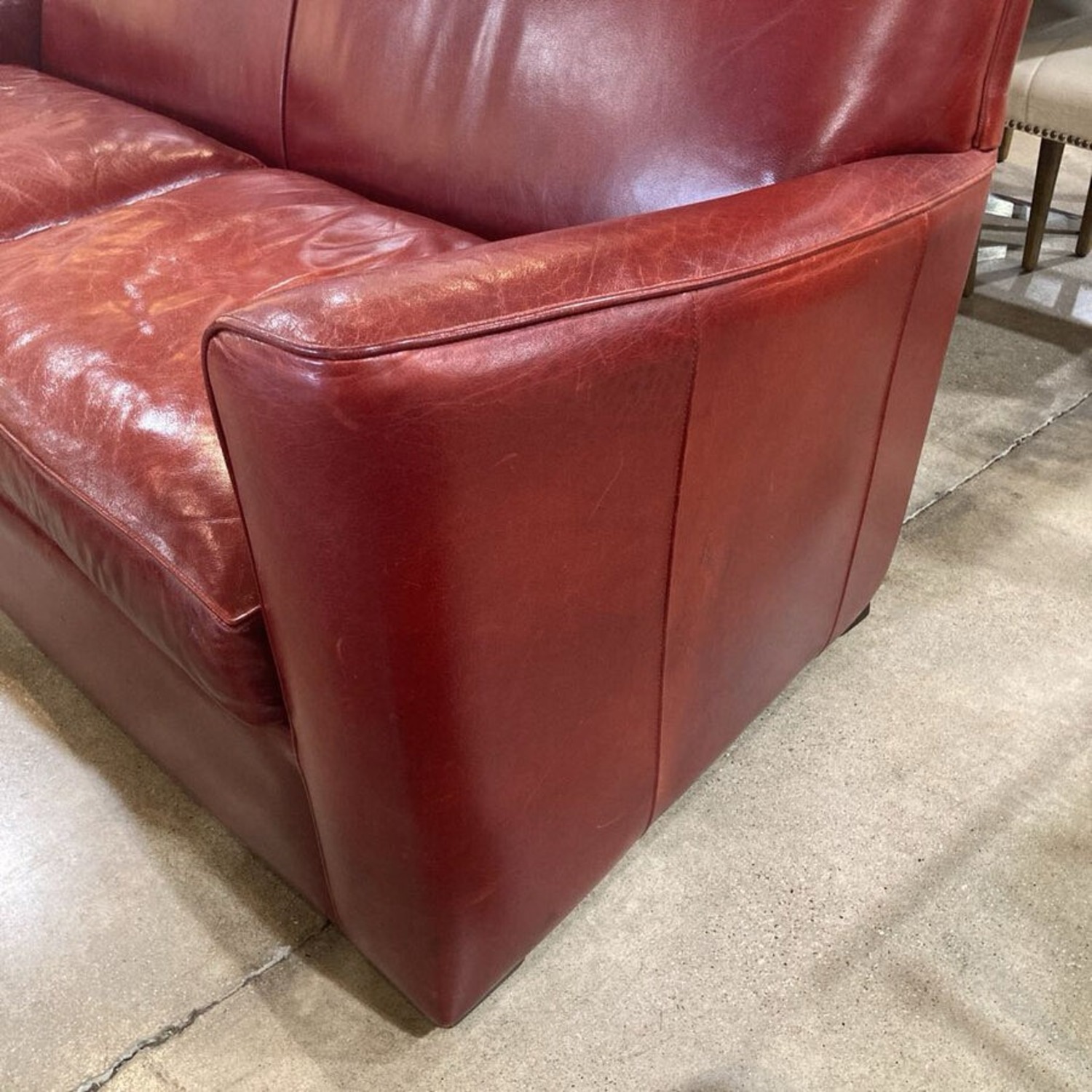 Crate & Barrel Sienna Leather Sofa Red - image-8