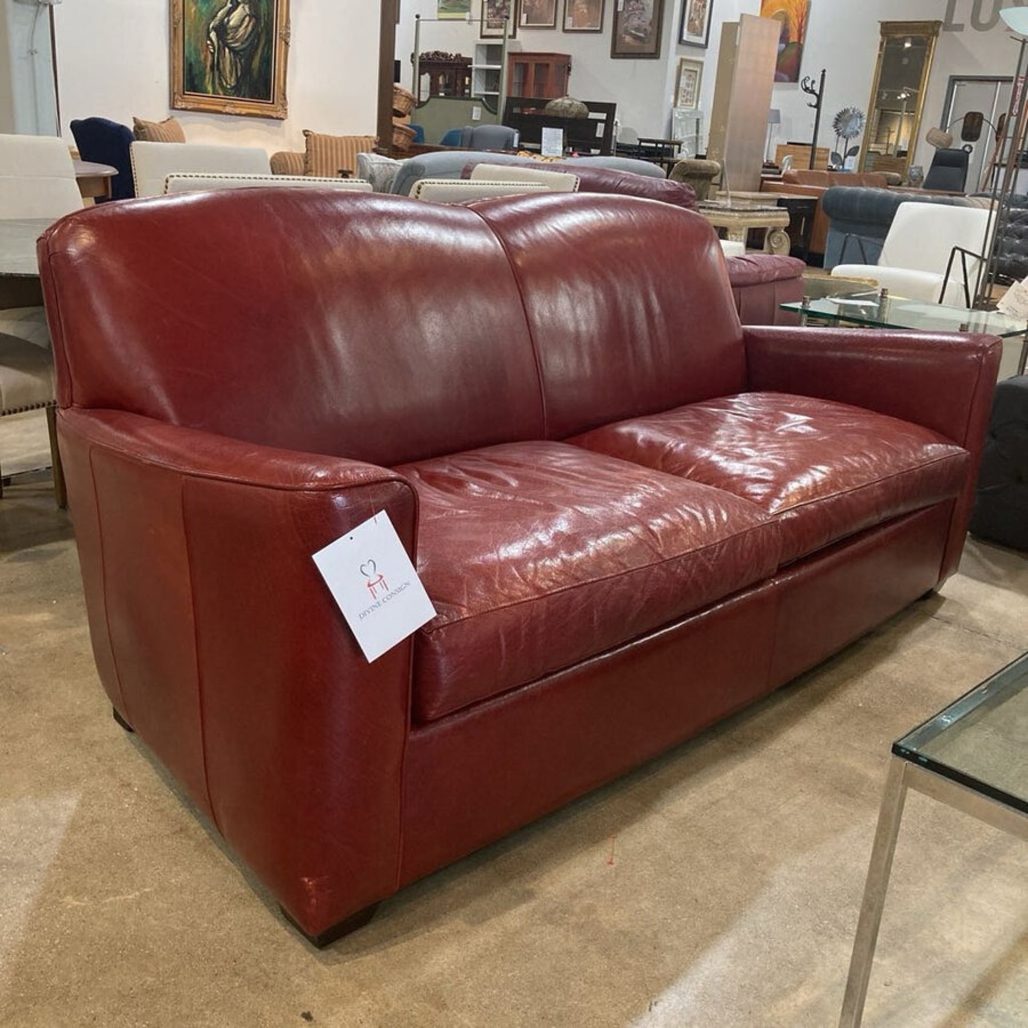 Crate & Barrel Sienna Leather Sofa Red - image-10