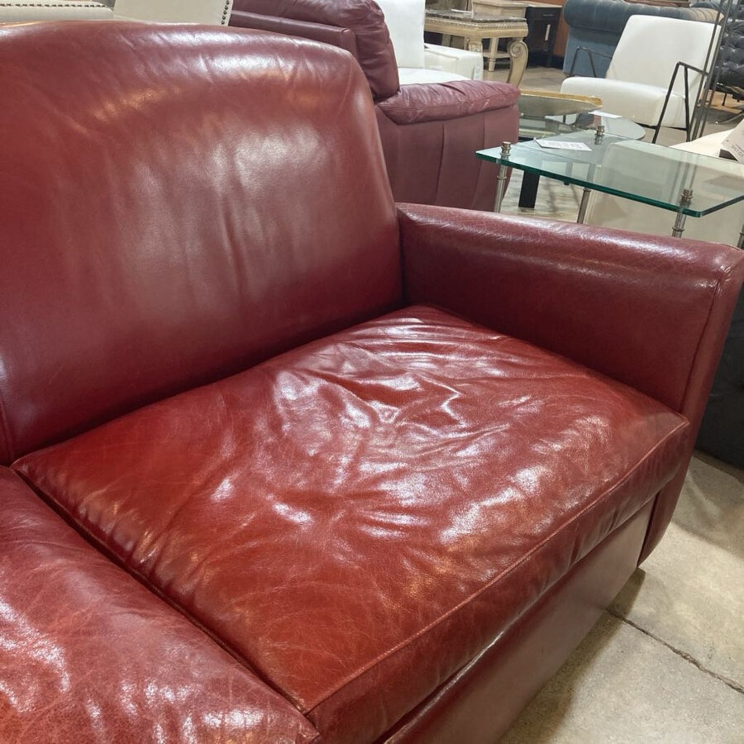 Crate & Barrel Sienna Leather Sofa Red - image-5